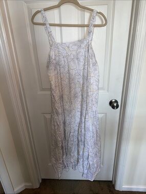 Flowy Cream and White Floral Maxi Dress with Spaghetti Straps